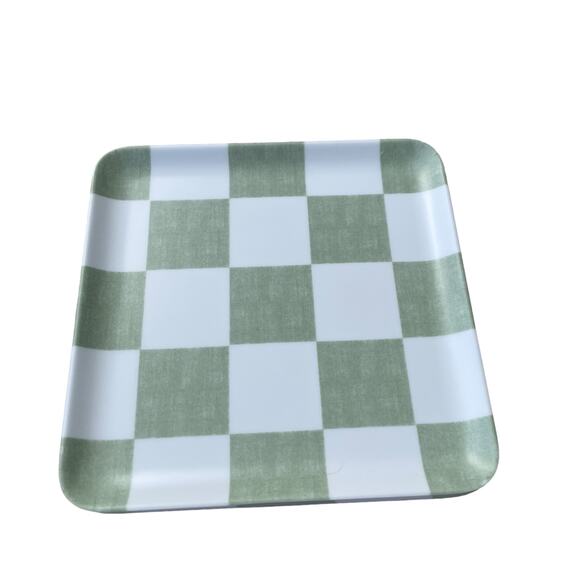 Checkered Melamine Appetizer Plates 6in Set of 4 Green White by C&C California - Picture 6 of 7
